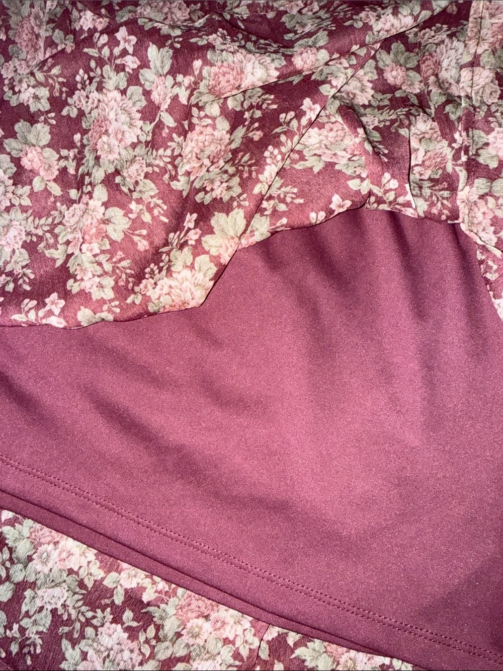 Burgundy Floral Puff Sleeve Maxi Dress M